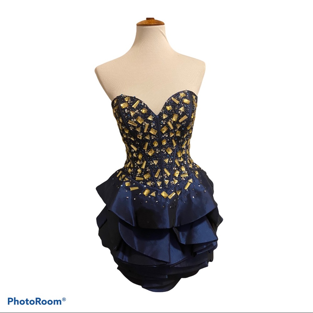Cinderella prom formal mini party navy blue dress western cowgirl